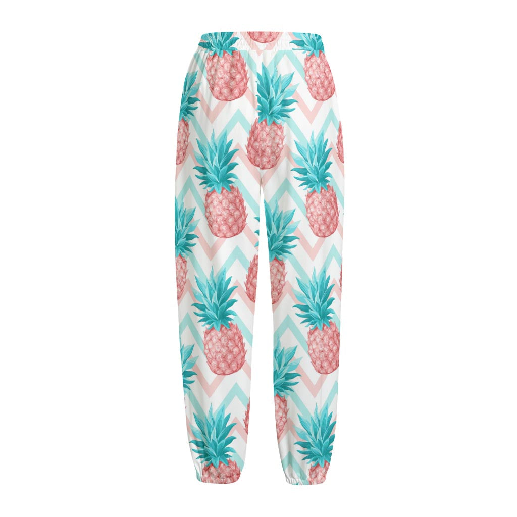 Bright Zig Zag Pineapple Pattern Print Fleece Lined Knit Pants