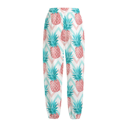 Bright Zig Zag Pineapple Pattern Print Fleece Lined Knit Pants
