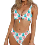 Bright Zig Zag Pineapple Pattern Print Front Bow Tie Bikini