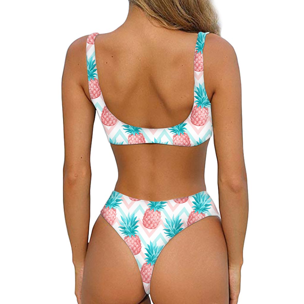Bright Zig Zag Pineapple Pattern Print Front Bow Tie Bikini
