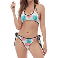 Bright Zig Zag Pineapple Pattern Print Halter Scoop Tie Side Bikini