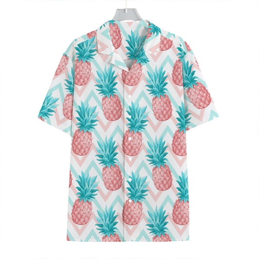 Bright Zig Zag Pineapple Pattern Print Hawaiian Shirt