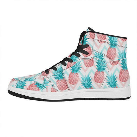Bright Zig Zag Pineapple Pattern Print High Top Leather Sneakers