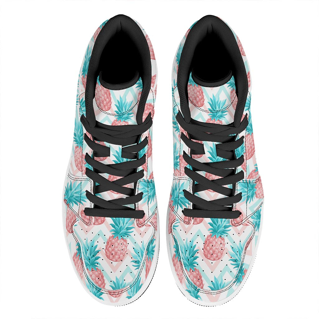 Bright Zig Zag Pineapple Pattern Print High Top Leather Sneakers