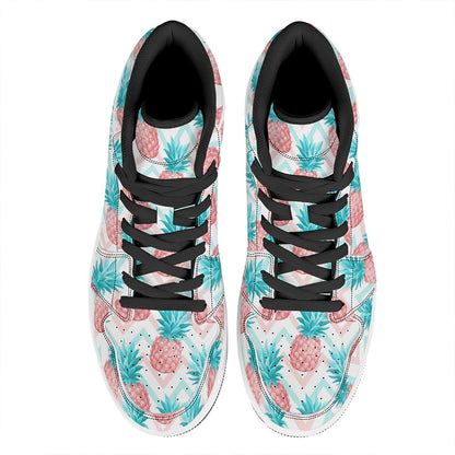 Bright Zig Zag Pineapple Pattern Print High Top Leather Sneakers