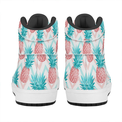 Bright Zig Zag Pineapple Pattern Print High Top Leather Sneakers
