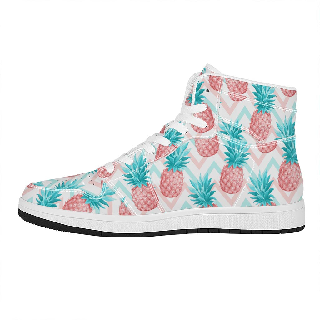 Bright Zig Zag Pineapple Pattern Print High Top Leather Sneakers