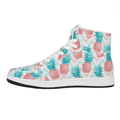 Bright Zig Zag Pineapple Pattern Print High Top Leather Sneakers