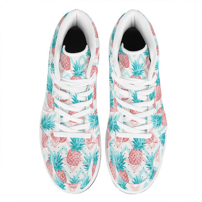 Bright Zig Zag Pineapple Pattern Print High Top Leather Sneakers