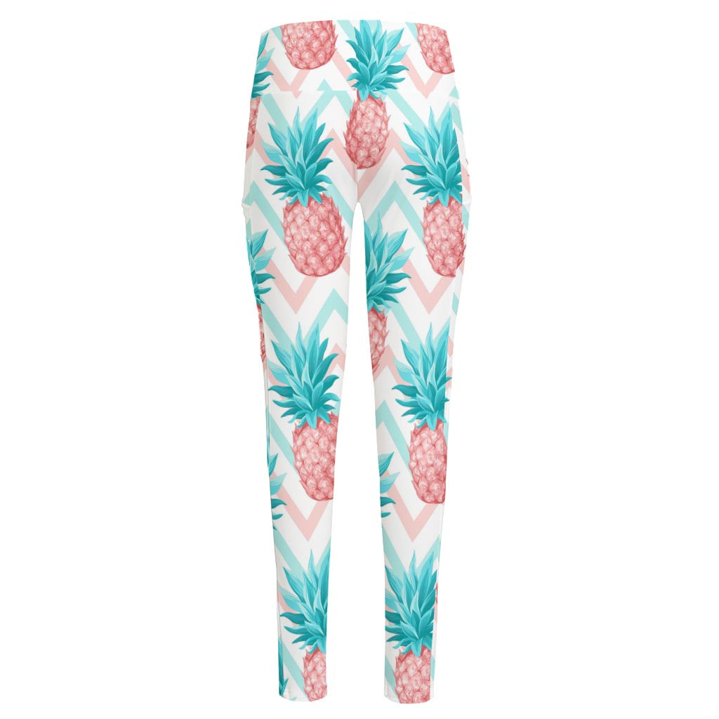 Bright Zig Zag Pineapple Pattern Print High-Waisted Pocket Leggings