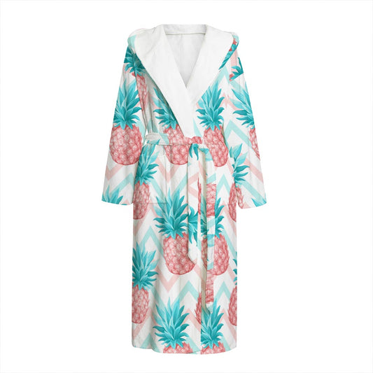 Bright Zig Zag Pineapple Pattern Print Hooded Bathrobe