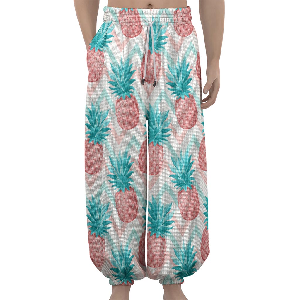 Bright Zig Zag Pineapple Pattern Print Lantern Pants