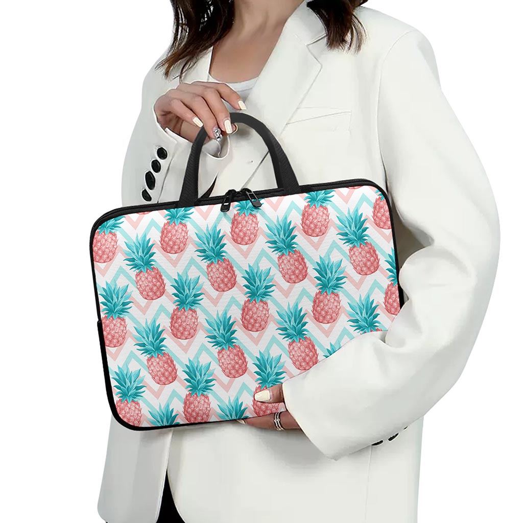 Bright Zig Zag Pineapple Pattern Print Laptop Sleeve With Handle