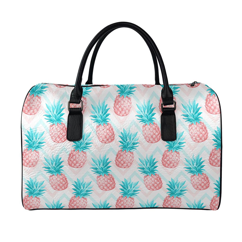 Bright Zig Zag Pineapple Pattern Print Leather Duffle Bag