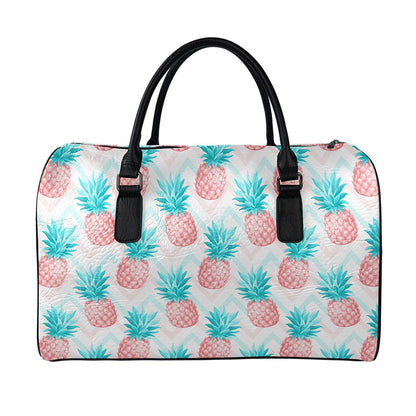 Bright Zig Zag Pineapple Pattern Print Leather Duffle Bag
