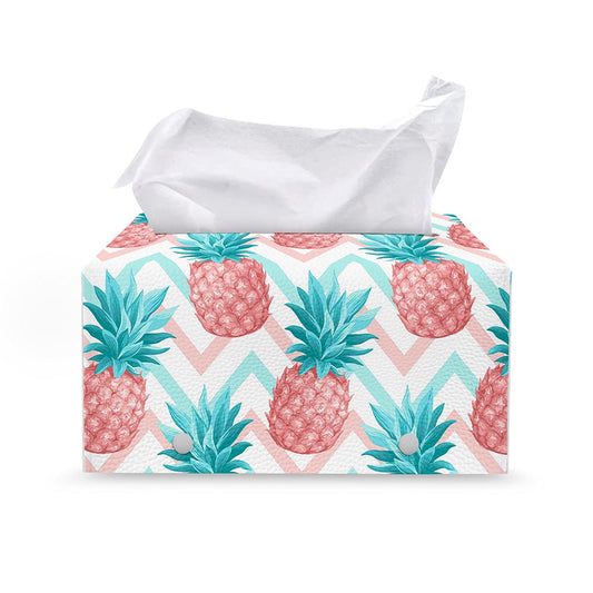 Bright Zig Zag Pineapple Pattern Print Leather Tissue Box Cover