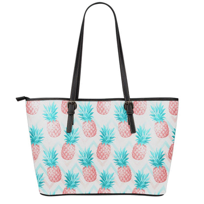 Bright Zig Zag Pineapple Pattern Print Leather Tote Bag