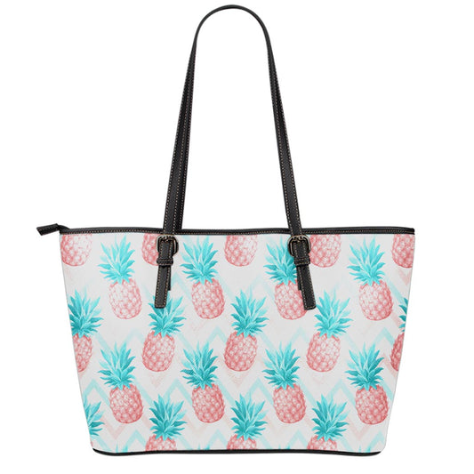 Bright Zig Zag Pineapple Pattern Print Leather Tote Bag