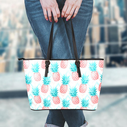 Bright Zig Zag Pineapple Pattern Print Leather Tote Bag