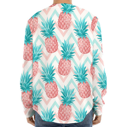 Bright Zig Zag Pineapple Pattern Print Long Sleeve Baseball Jersey