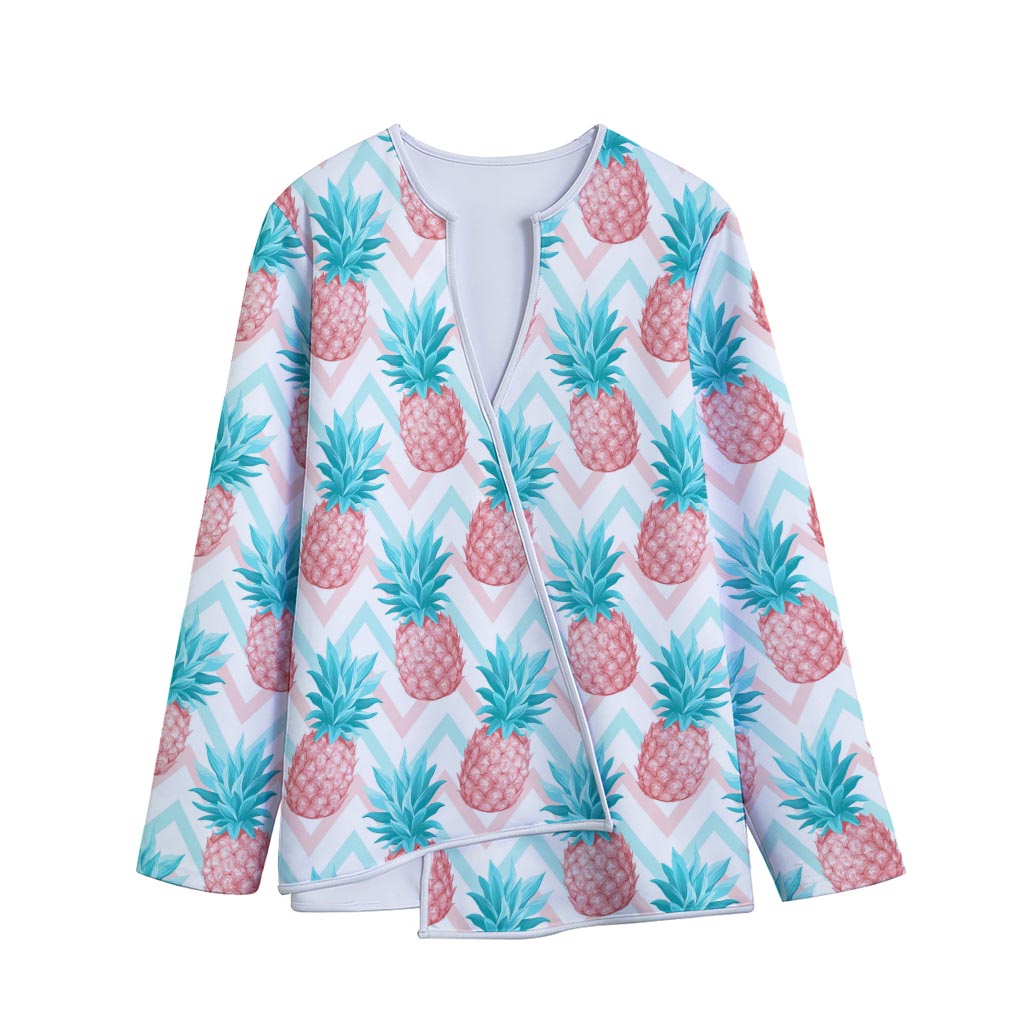 Bright Zig Zag Pineapple Pattern Print Long Sleeve Short Coat