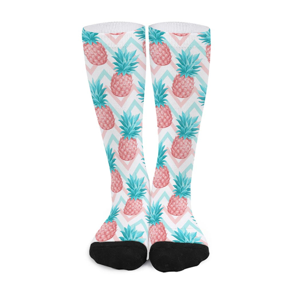 Bright Zig Zag Pineapple Pattern Print Long Socks