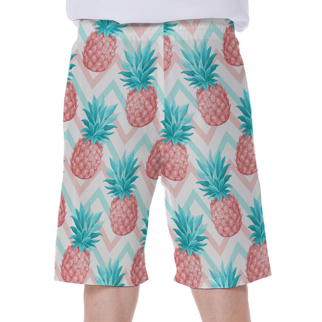 Bright Zig Zag Pineapple Pattern Print Men's Beach Shorts