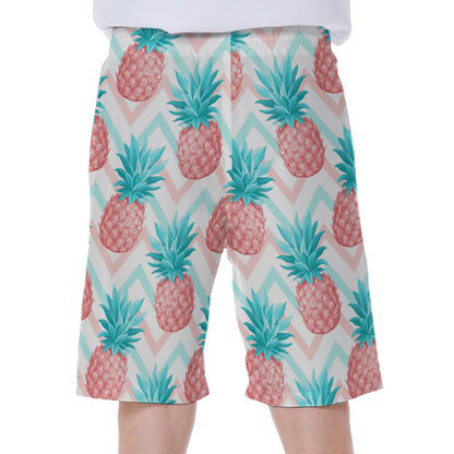 Bright Zig Zag Pineapple Pattern Print Men's Beach Shorts