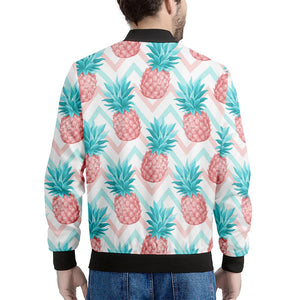 Bright Zig Zag Pineapple Pattern Print Men's Bomber Jacket