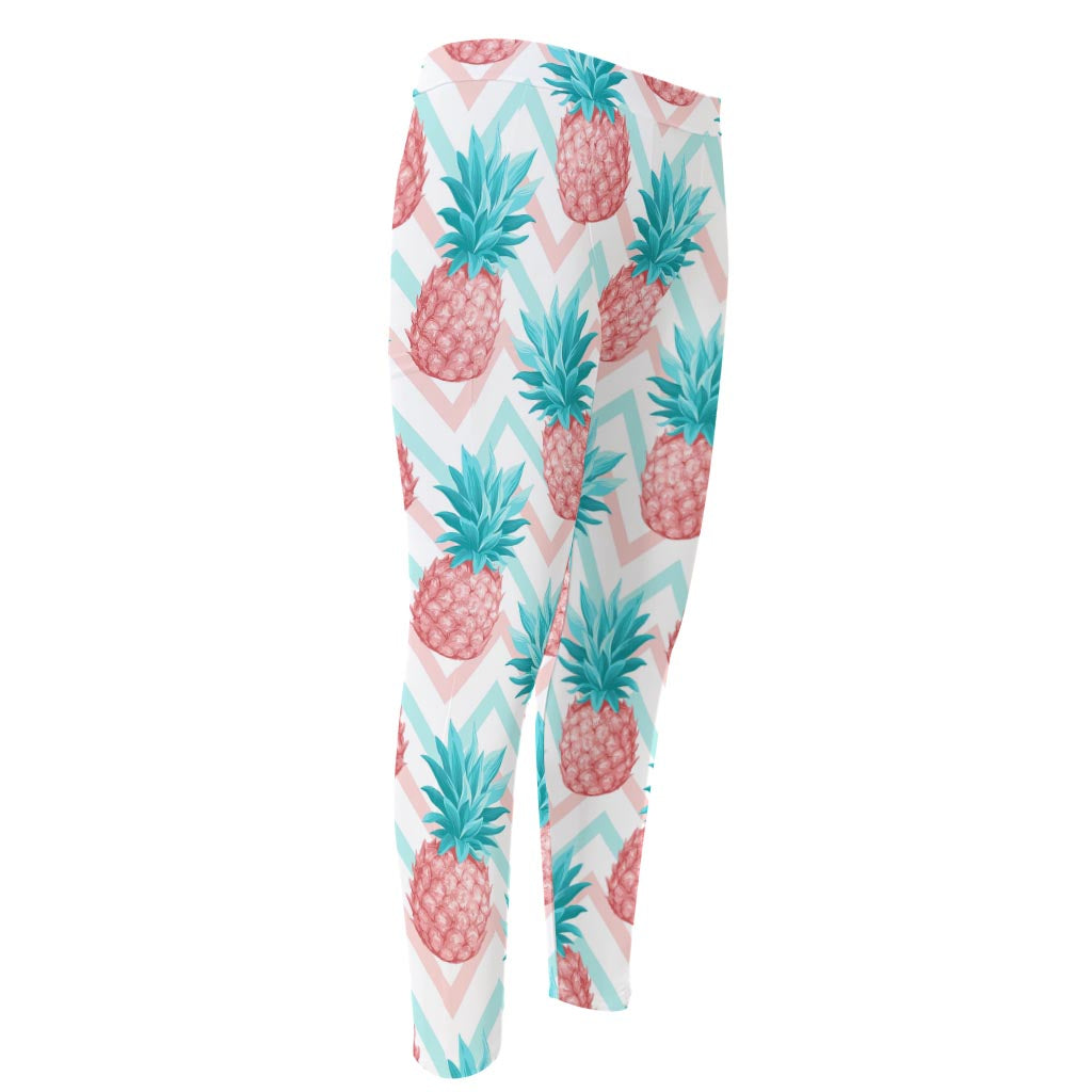Bright Zig Zag Pineapple Pattern Print Men's Compression Pants