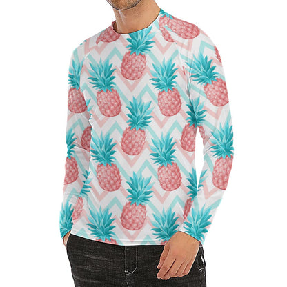 Bright Zig Zag Pineapple Pattern Print Men's Long Sleeve Rash Guard