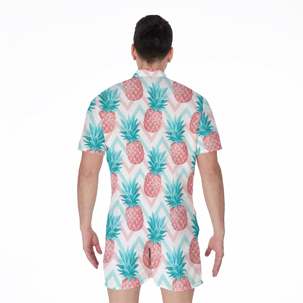 Bright Zig Zag Pineapple Pattern Print Men's Rompers