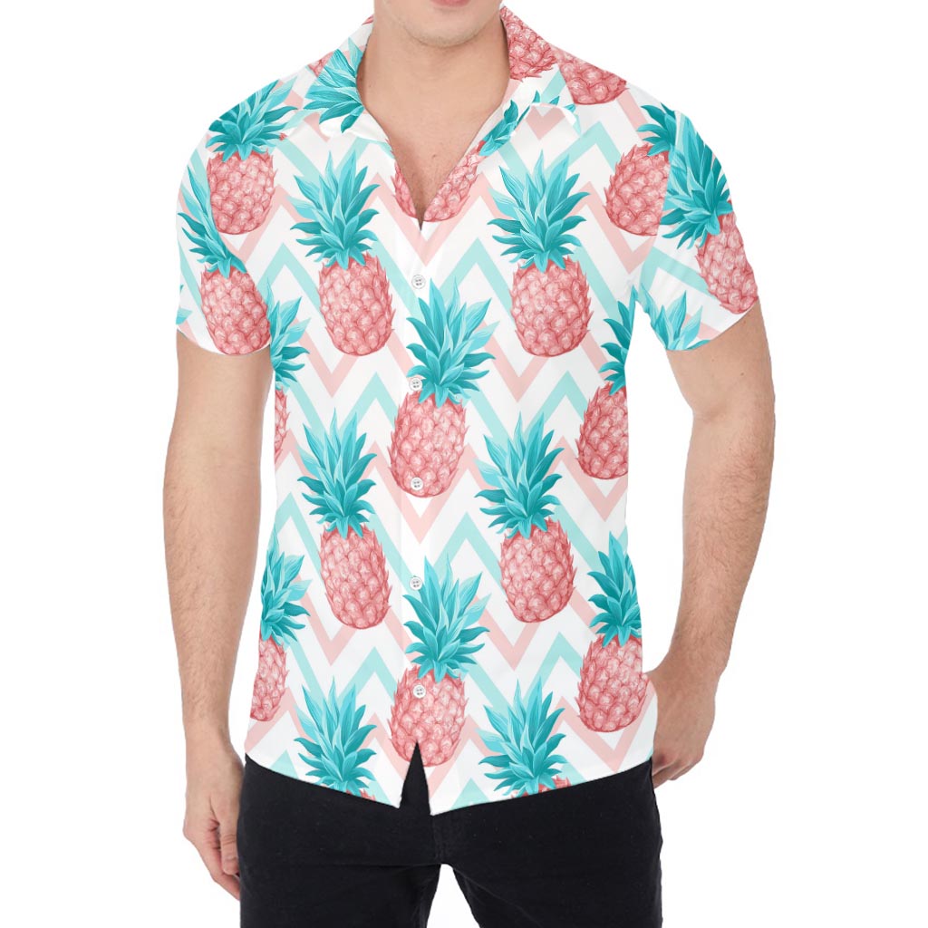 Bright Zig Zag Pineapple Pattern Print Men's Shirt