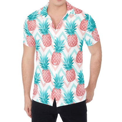 Bright Zig Zag Pineapple Pattern Print Men's Shirt
