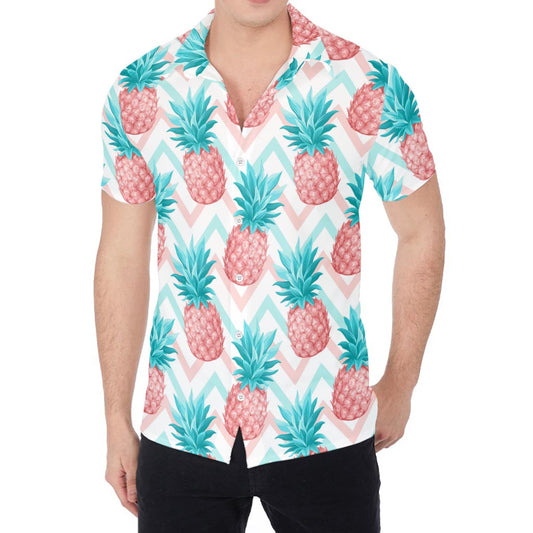 Bright Zig Zag Pineapple Pattern Print Men's Shirt