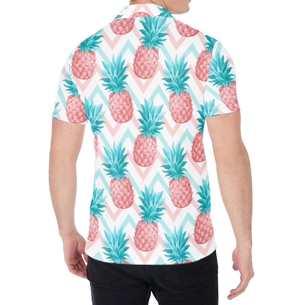 Bright Zig Zag Pineapple Pattern Print Men's Shirt