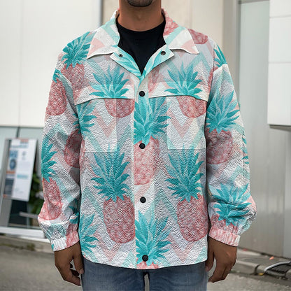 Bright Zig Zag Pineapple Pattern Print Men's Shirt Jacket