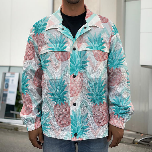 Bright Zig Zag Pineapple Pattern Print Men's Shirt Jacket