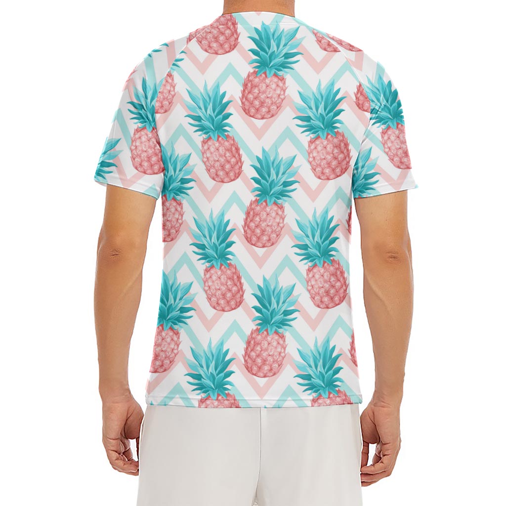 Bright Zig Zag Pineapple Pattern Print Men's Short Sleeve Rash Guard