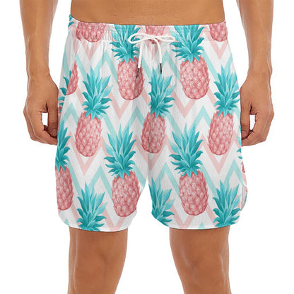 Bright Zig Zag Pineapple Pattern Print Men's Split Running Shorts