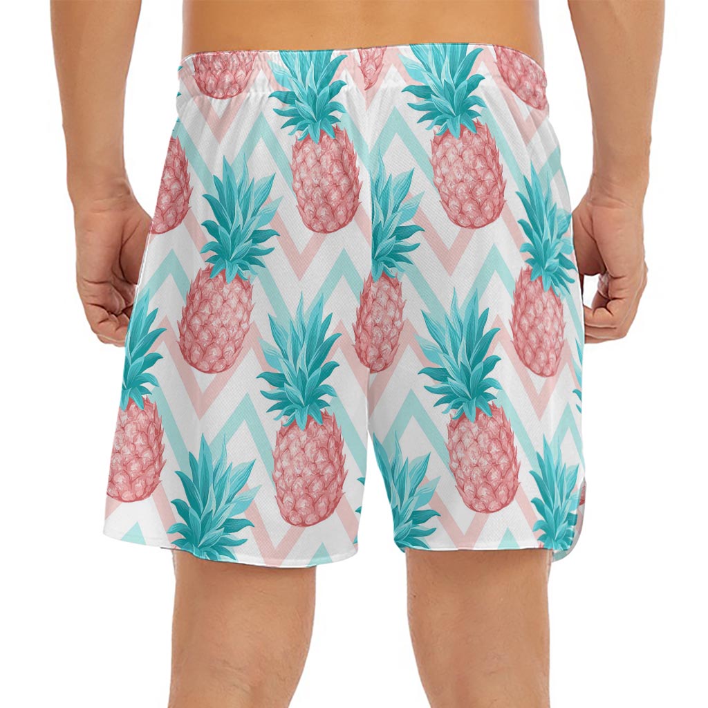 Bright Zig Zag Pineapple Pattern Print Men's Split Running Shorts