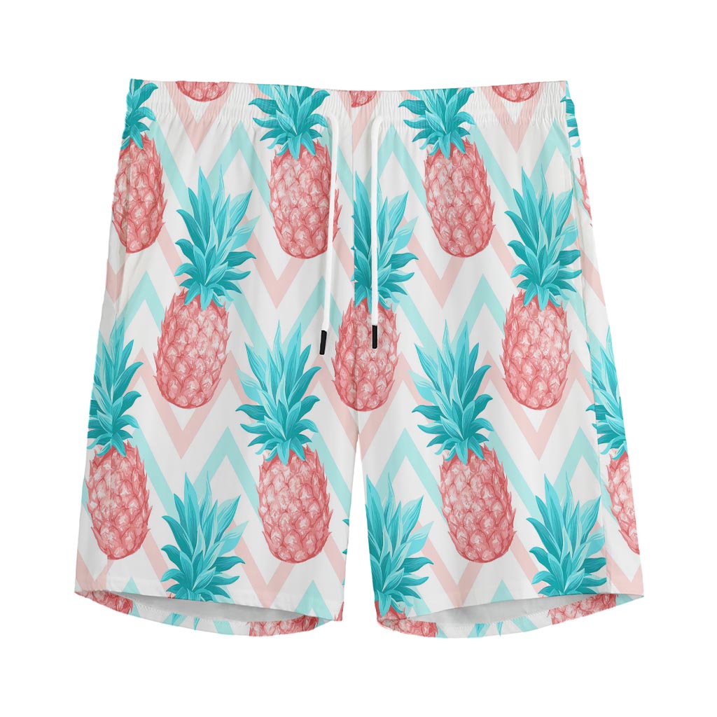 Bright Zig Zag Pineapple Pattern Print Men's Sports Shorts