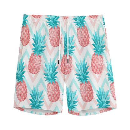 Bright Zig Zag Pineapple Pattern Print Men's Sports Shorts