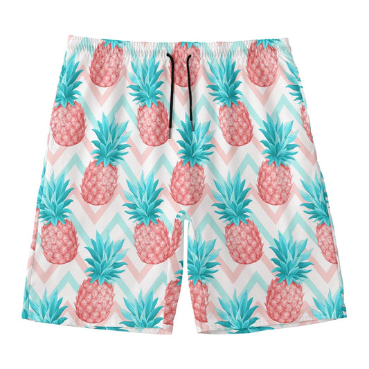 Bright Zig Zag Pineapple Pattern Print Men's Swim Trunks