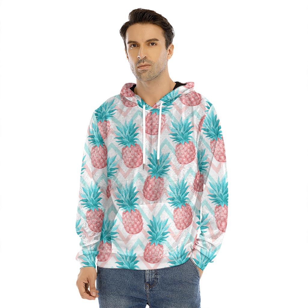 Bright Zig Zag Pineapple Pattern Print Men's Velvet Pullover Hoodie