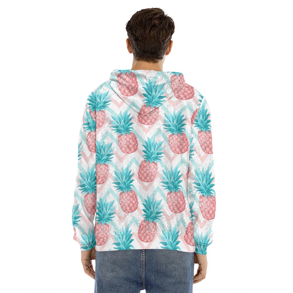 Bright Zig Zag Pineapple Pattern Print Men's Velvet Pullover Hoodie