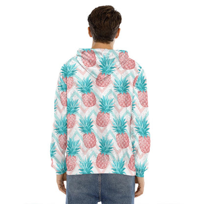 Bright Zig Zag Pineapple Pattern Print Men's Velvet Pullover Hoodie
