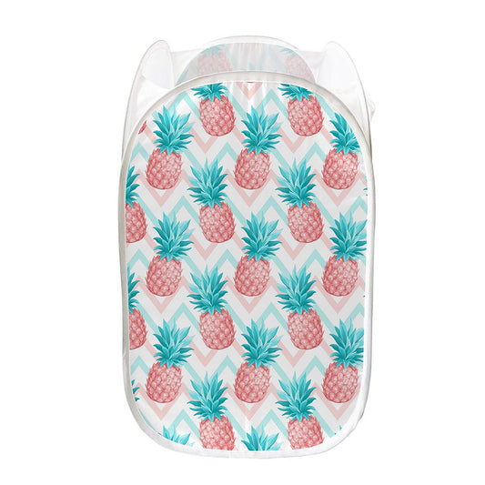 Bright Zig Zag Pineapple Pattern Print Mesh Laundry Hamper