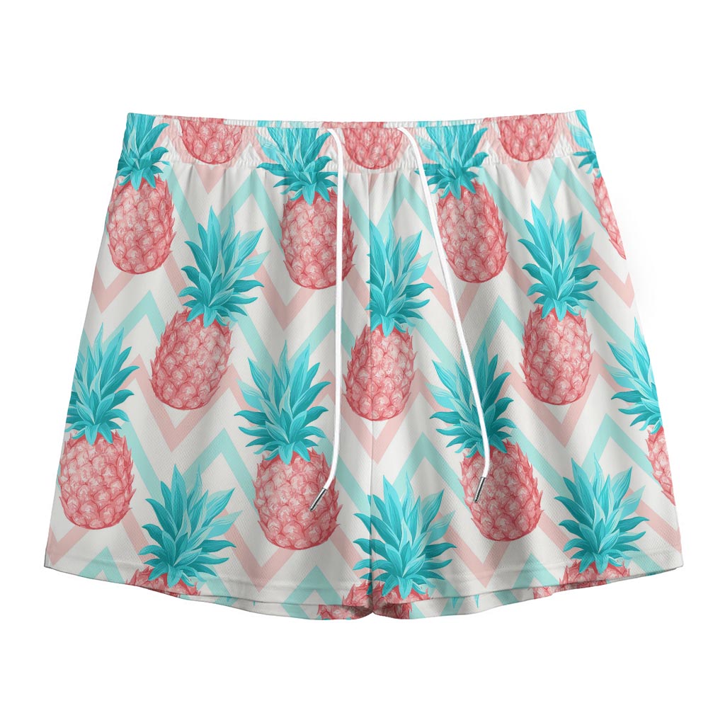 Bright Zig Zag Pineapple Pattern Print Mesh Shorts