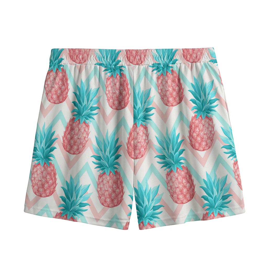 Bright Zig Zag Pineapple Pattern Print Mesh Shorts